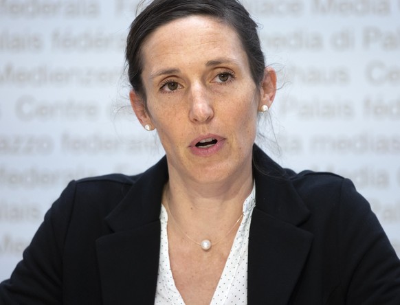 Tanja Stadler, Praesidentin der Nationalen Covid-19 Science Task Force, spricht waehrend einer Medienkonferenz zur aktuellen Situation des Coronavirus, am Dienstag, 17. August 2021 in Bern. (KEYSTONE/ ...