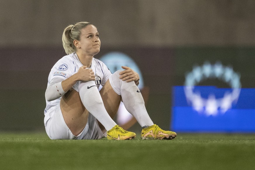 Zurich&#039;s Nadine Riesen reacts after the UEFA Women&#039;s Champions League soccer match between Switzerland&#039;s FC Zuerich and England&#039;s Arsenal WFC, at the wefox Arena in Schaffhausen, S ...