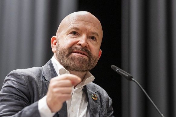 Nationalrat Nicolas Walder, GP-GE, spricht an der Delegiertenversammlung der Gruenen Schweiz, am Samstag, 29. Maerz 2025 in Brig. (KEYSTONE/Alessandro della Valle)