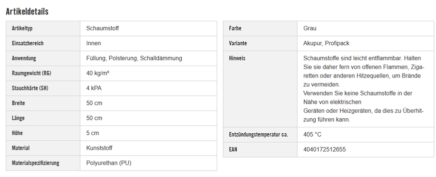 Description mousse acoustique Hornbach
