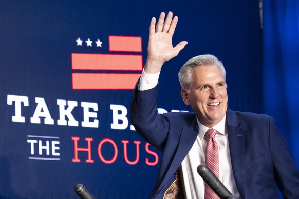 House Minority Leader Kevin McCarthy of Calif., arrives to speak at an event early Wednesday morning, Nov. 9, 2022, in Washington. (AP Photo/Alex Brandon)
Kevin McCarthy