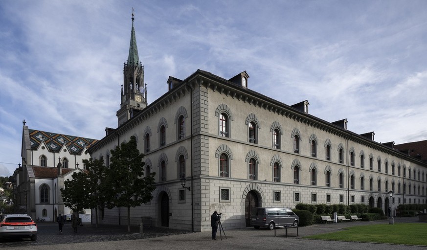 View of the cantonal court of St. Gallen where 44-year-old Belarusian Juri Garawski is on trial, pictured on Tuesday, September 19, 2023, in St. Gallen, Switzerland. Garawski was supposedly a member o ...