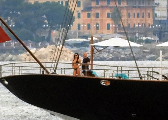 PORTOFINO, ITALY - JUNE 12: Lauren Sanchez and Jeff Bezos are seen on Jeff Bezos&#039; yacht on June 12, 2023 in Portofino, Italy. (Photo by MEGA/GC Images)