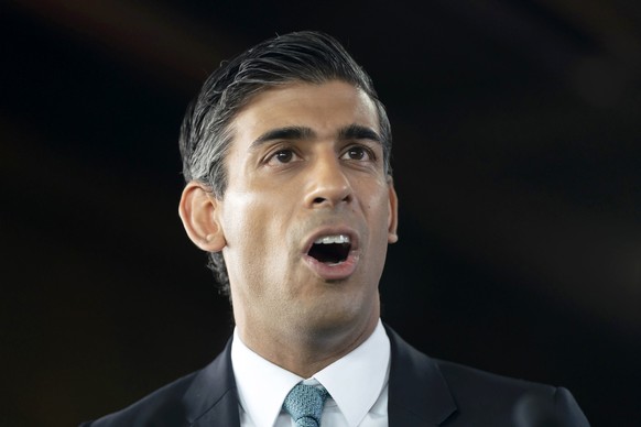 Former Treasury chief Rishi Sunak delivers a speech at Vaculug tyre specialists as part of his campaign to be leader of the Conservative and Unionist Party and the next prime minister, at Gonerby Hill ...