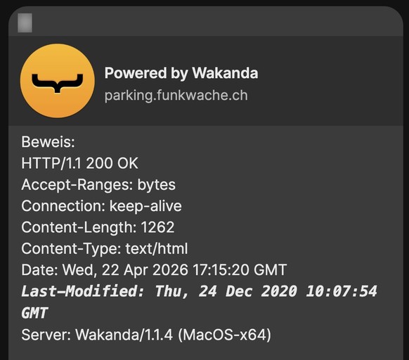Recherche zu Datenleck bei Funkwache und Unisecur, Mai 2026. Screenshot zu einer Server-Rückmeldung, die bestätigt, dass das Datenbank-Administrations-Tool zuletzt am 24. Dezember 2022 geändert wurde.