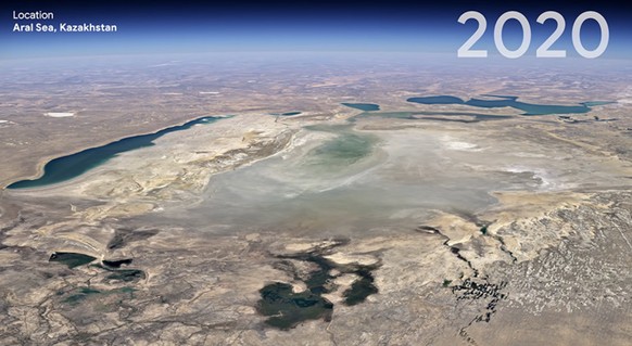Mer d'Aral Kazhakstan réchauffement climatique timelapse évolution