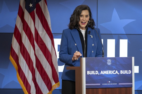 Michigan Gov. Gretchen Whitmer gives a policy speech at an event on Wednesday, April 9, 2025, in Washington. (AP Photo/Mark Schiefelbein)
Gretchen Whitmer