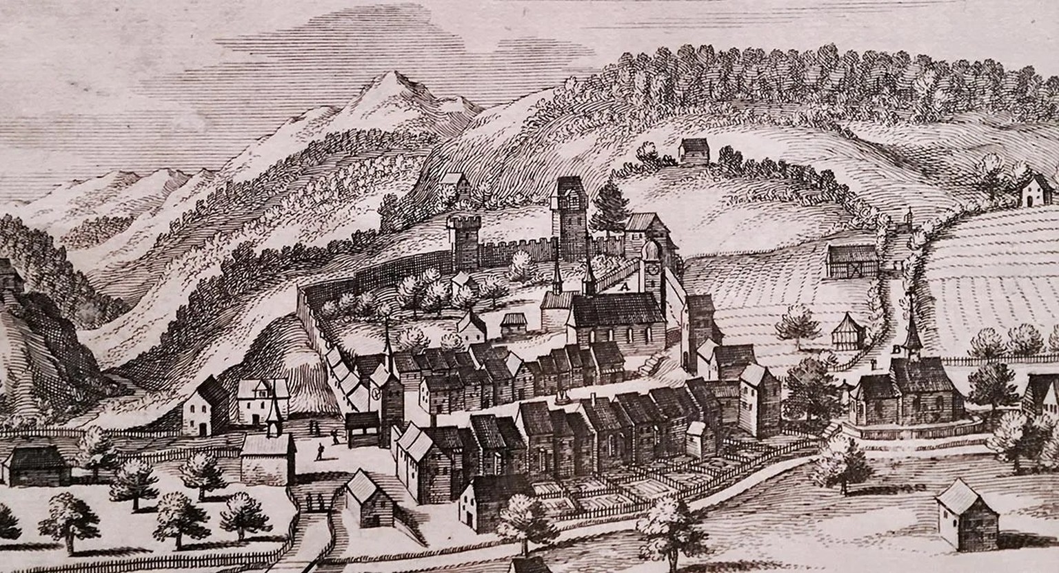 Gravure sur cuivre de Matthäus Merian représentant la région de Willisau, 17e siècle.
https://commons.wikimedia.org/wiki/File:Willisau_Merian_Kupferstich_17._Jahrhundert.jpeg