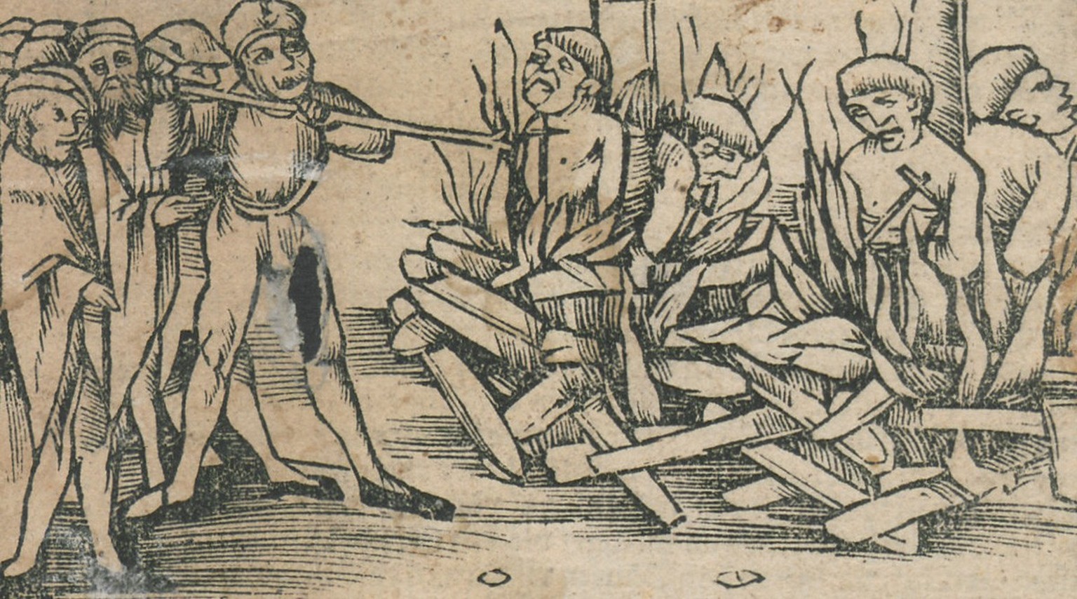 Condamnés, les supérieurs du couvent sont brûlés sur le bûcher le 31 mai 1509. Gravure sur bois d’Urs Graf, 1509.
http://resolver.staatsbibliothek-berlin.de/SBB0001D18D00000000