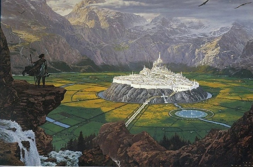 Vue artistique de la cité de Minas Tirith.