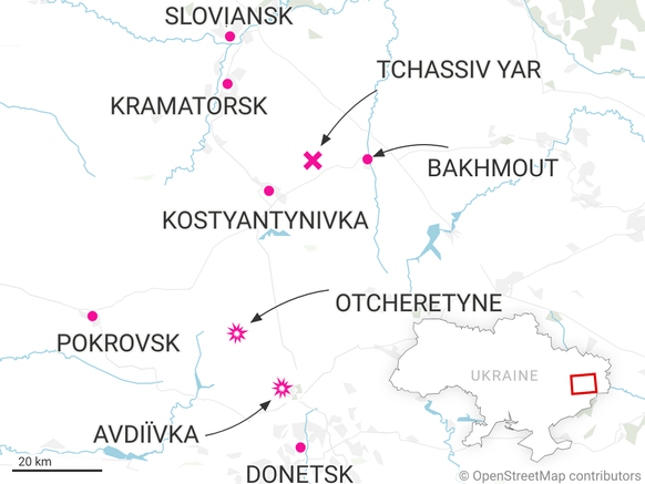 Bakhmout, Andriivka, Khromove, Donetsk, Lougansk et Tchassiv Yar.