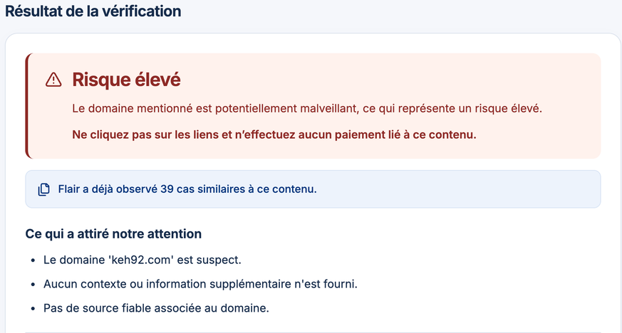 Capture d'écran d'un site qui détecte les fraudes sur internet.