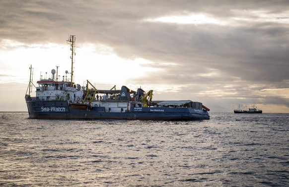 The Sea-Watch rescue ship waits off the coast of Malta, Tuesday, Jan. 8, 2018. Italy and Malta both dont want to accept the responsibility for these migrants. Two German nonprofit groups are appealing ...