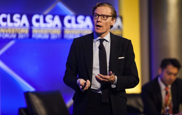 epa06201400 Alexander Nix, CEO of Cambridge Analytica, speaks at the Credit Lyonnais Securities Asia (CLSA) Investors Forum 2017 in Hong Kong, China, 13 September 2017. In 2016, the United States Repu ...
