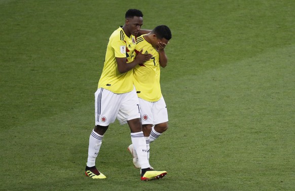 epa06862550 Carlos Bacca (R) of Colombia reacts after missing to score during the penalty shootout of the FIFA World Cup 2018 round of 16 soccer match between Colombia and England in Moscow, Russia, 0 ...