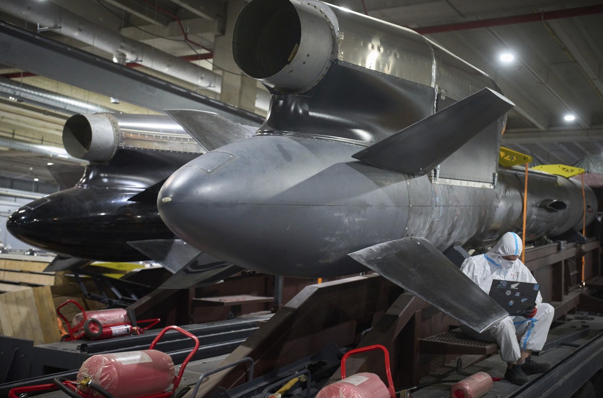 Workers inspect Flamingo cruise missiles at Fire Point's secret factory in Ukraine on Monday, Aug. 18, 2025. (AP Photo/Efrem Lukatsky)
Ukraine Drone Factory