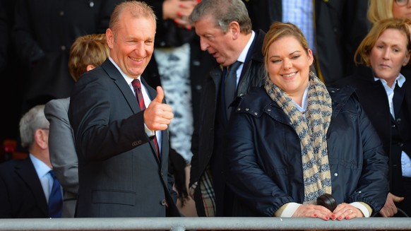 SOUTHAMPTON, ENGLAND - MARCH 15: Southampton Chairman Ralph Krueger gives the thumbs up as Southampton owner and director Katharina Liebherr looks on during the Barclays Premier League match between S ...