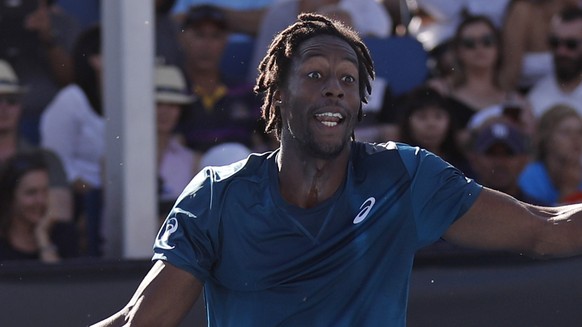 France&#039;s Gael Monfils reacts during his first round match against Spain&#039;s Jaume Munar at the Australian Open tennis championships in Melbourne, Australia, Tuesday, Jan. 16, 2018. (AP Photo/N ...