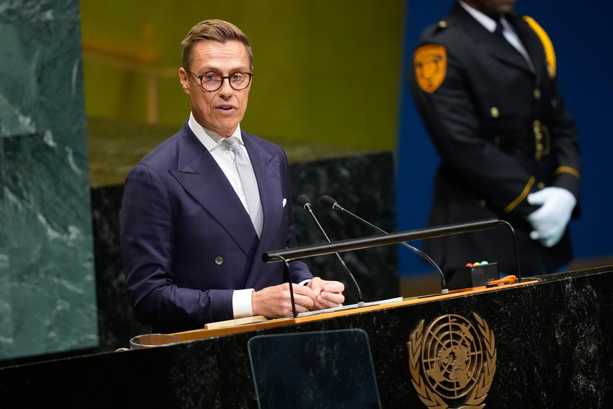 Finland's President Alexander Stubb speaks during the 81st session of the United Nations General Assembly at United Nations headquarters, Tuesday, Sept. 22, 2026. (AP Photo/Yuki Iwamura)
Alexande ...