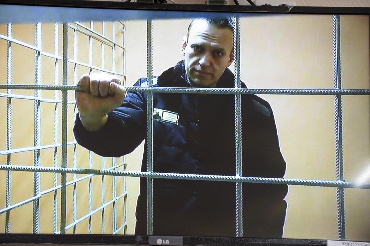 FILE Russian opposition leader Alexei Navalny looks at a camera while speaking from a prison via a video link, provided by the Russian Federal Penitentiary Service, during a court session in Petushki, ...