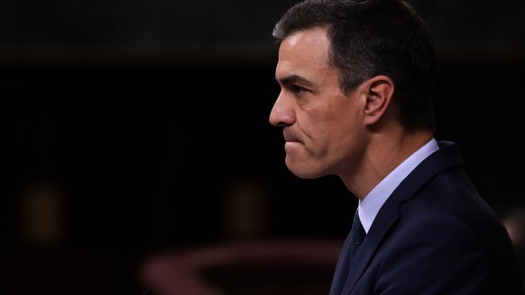 FILE - Spain's Prime Minister Pedro Sánchez speaks at the Spanish parliament in Madrid, Spain, on July 25, 2019. Spain's coalition government has presented a proposal in Parliament to reform ...