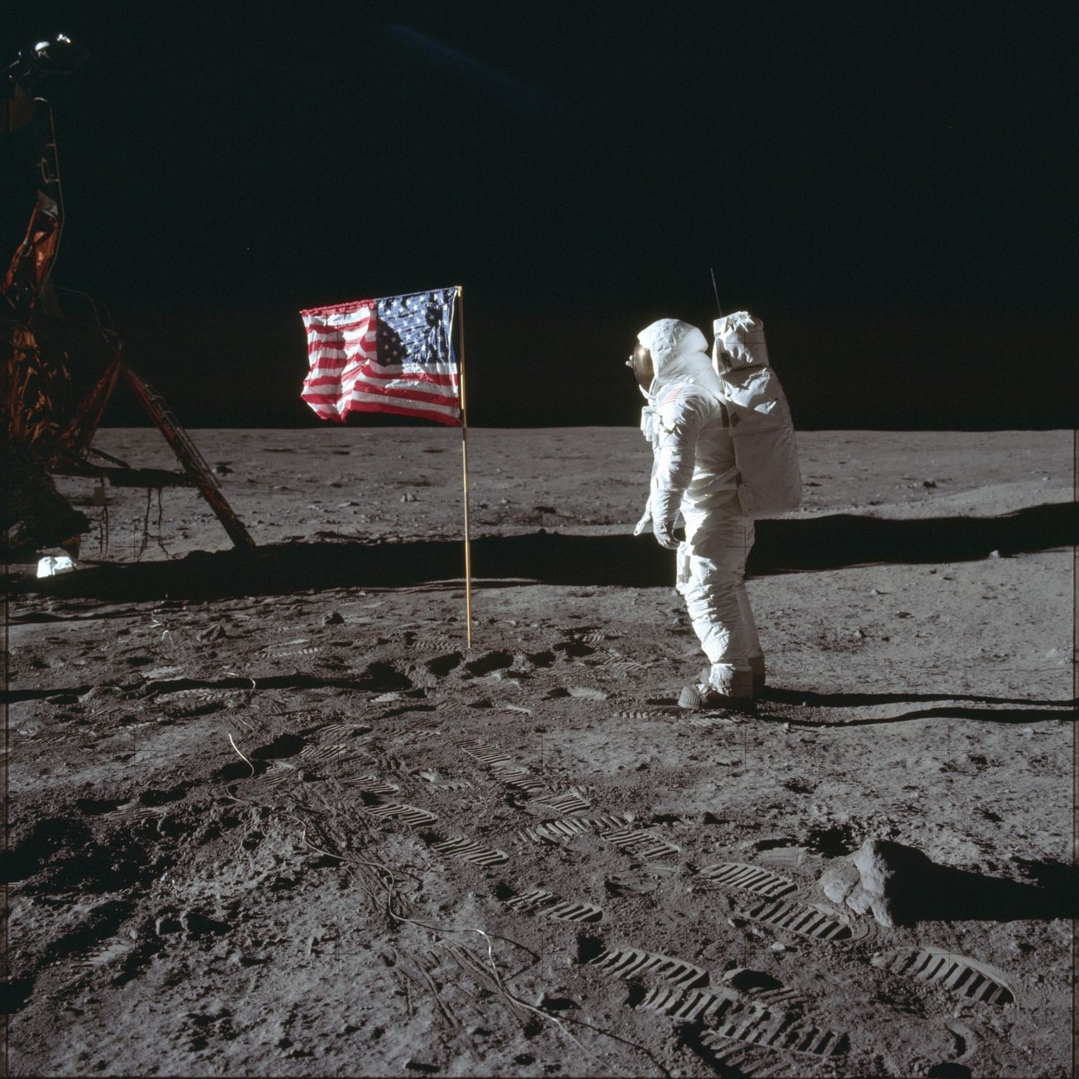 FILE - In this July 20, 1969 photo made available by NASA, astronaut Buzz Aldrin Jr. poses for a photograph beside the U.S. flag on the moon during the Apollo 11 mission. The Television Academy, which ...