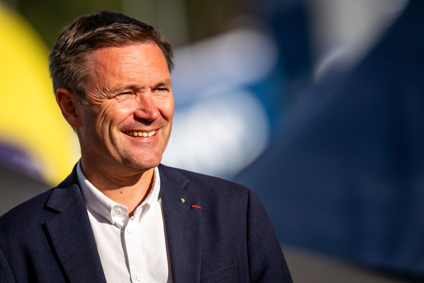 David Lappartient of France, president of Union Cycliste Internationale, during the podium ceremony of the Women Elite Downhill, DH, Mountain Bike World Championship, on Saturday, August 29, 2026, in  ...