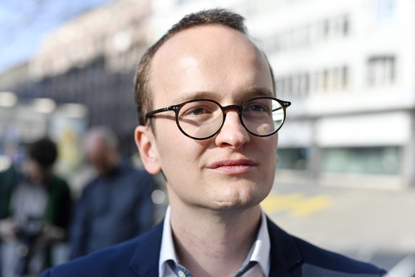 Martin Neukom, (Gruene) strahlt im Mediencenter bei den kantonalen Wahlen in Zuerich am Sonntag, 24. Maerz 2019. (KEYSTONE/Walter Bieri)