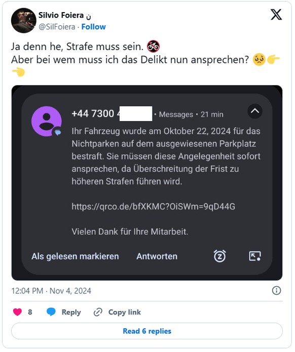Der Betrug ist anhand der wirren Sprache und der britischen Vorwahl leicht durchschaubar.