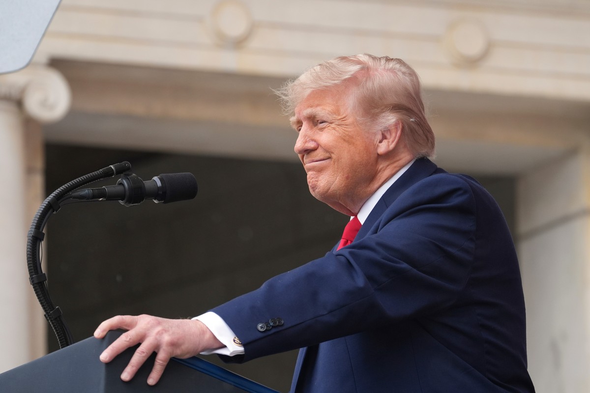 President Donald Trump speaks during the 158th National Memorial Day Observance coinciding with the nation's 250th anniversary, at the Memorial Amphitheater in Arlington National Cemetery, Monday ...