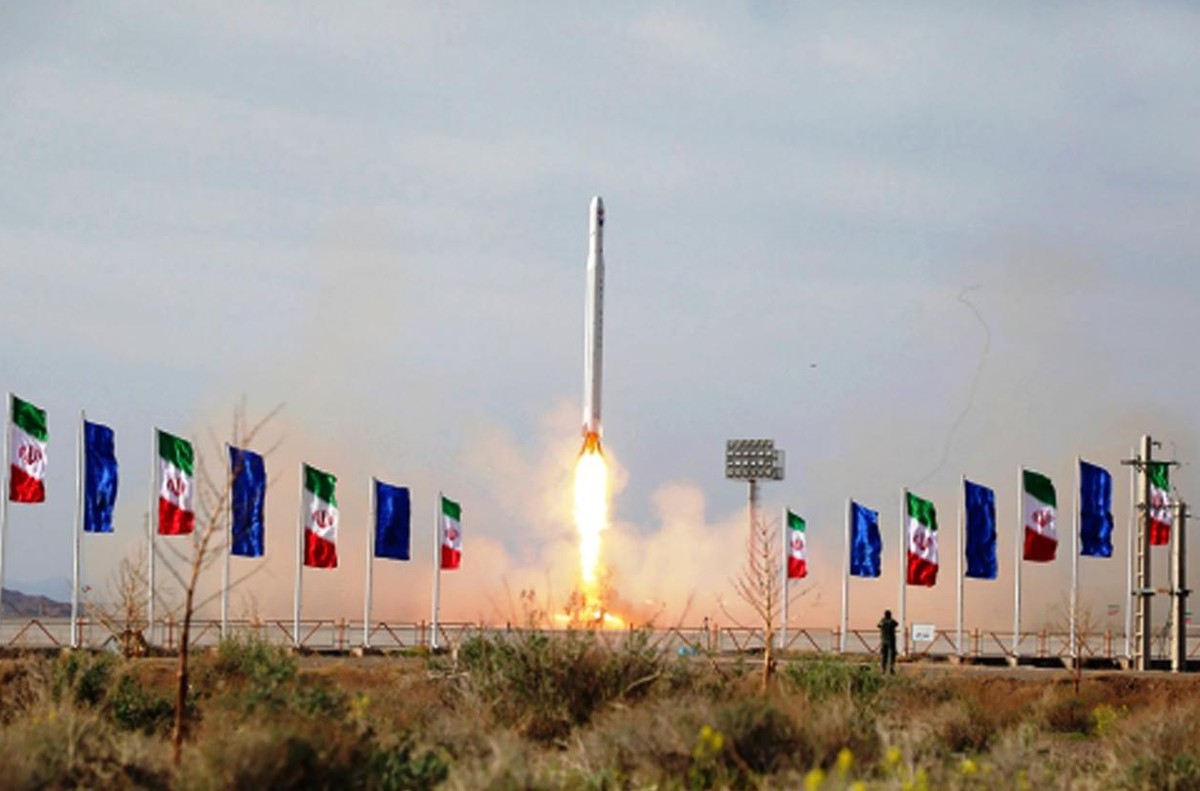 In this photo released Wednesday, April 22, 2020, by Sepahnews, an Iranian rocket carrying a satellite is launched from an undisclosed site believed to be in Iran's Semnan province. Iran's R ...