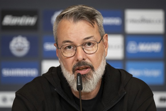 Olivier Senn, Deputy General Manager LOC Zurich 2024 speaks during a media conference regarding of the death of young Swiss cyclist Muriel Furrer at the 2024 UCI Road and Para-cycling Road World Champ ...