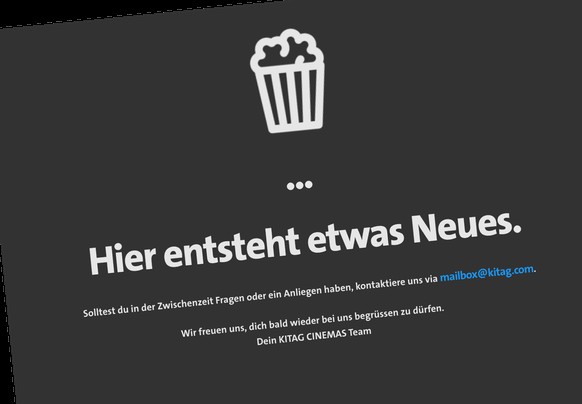 Auf der neuen Website bluecinema.ch wird vorläufig auf eine Mailadresse der Kinokette Kitag verwiesen.