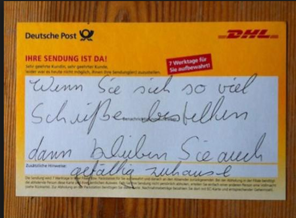 15 Nachbarn, die ihre Wut mit (passiv-)aggressiven Zetteln ausdrücken
Wenn der DHL-Mensch 0 x klingelt....