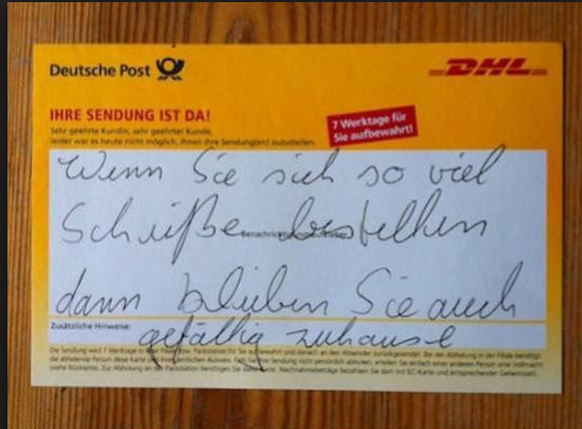 15 Nachbarn, die ihre Wut mit (passiv-)aggressiven Zetteln ausdrÃ¼cken
Wenn der DHL-Mensch 0 x klingelt....