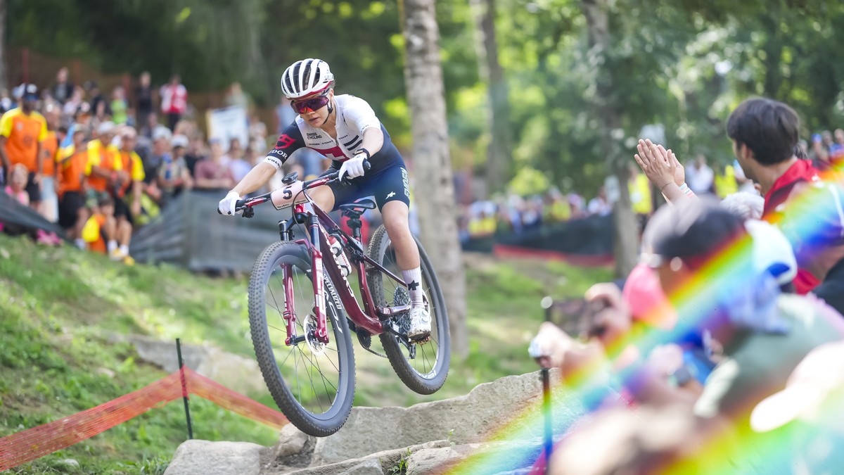 Sina Frei of Switzerland, in action during the Women Elite Cross Country, XCO, Mountain Bike World Championship, on Sunday August 30, 2026, in Val di Sole, Italy.(KEYSTONE/Maxime Schmid)