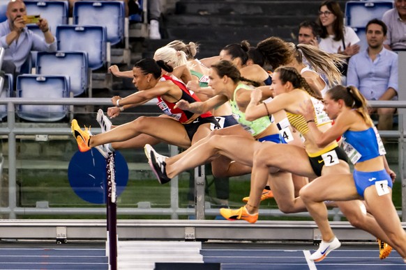 Ditaji Kambundji of Switzerland in action during thewomen&#039;s 100 meters hurdles semi-final at the European Athletics Championships, in the Olympic stadium, in Rome, Italy, Saturday, June 8, 2024.  ...