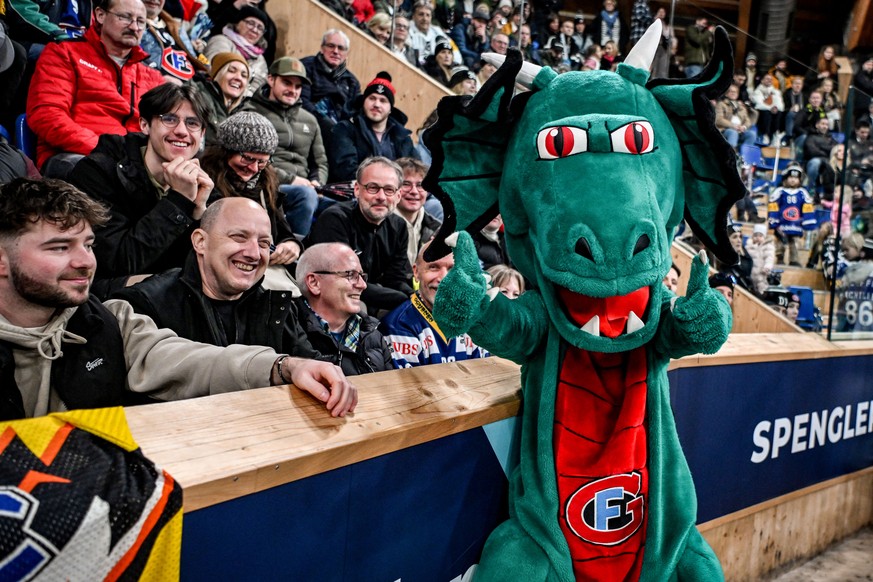 epaselect epa11795195 Fribourg`s Mascot during the Spengler Cup game between Kaerpaet Oulu and HC Fribourg-Gotteron at the 96th Spengler Cup Ice Hockey tournament in Davos, Switzerland, 27 December 20 ...