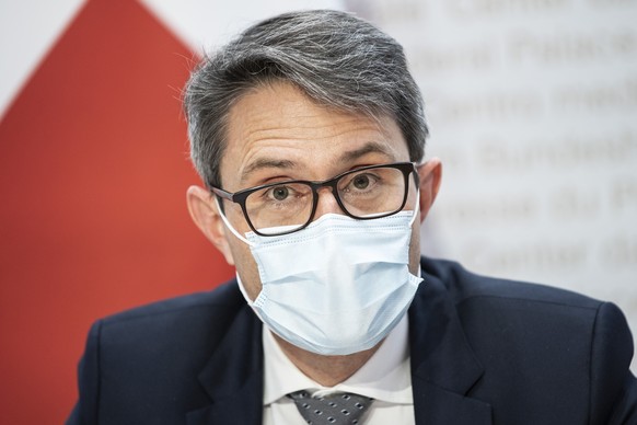 Lukas Engelberger, Praesident der Konferenz der kantonalen Gesundheitsdirektorinnen und -direktoren (GDK), spricht an einer Medienkonferenz zu den Covid-Massnahmen, am Donnerstag, 21. Januar 2021, in  ...