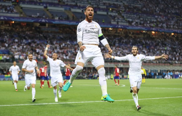 Soccer Football - Atletico Madrid v Real Madrid - UEFA Champions League Final - San Siro Stadium, Milan, Italy - 28/5/16
Sergio Ramos celebrates scoring the first goal for Real Madrid
Action Images via Reuters / Carl Recine
Livepic
EDITORIAL USE ONLY.