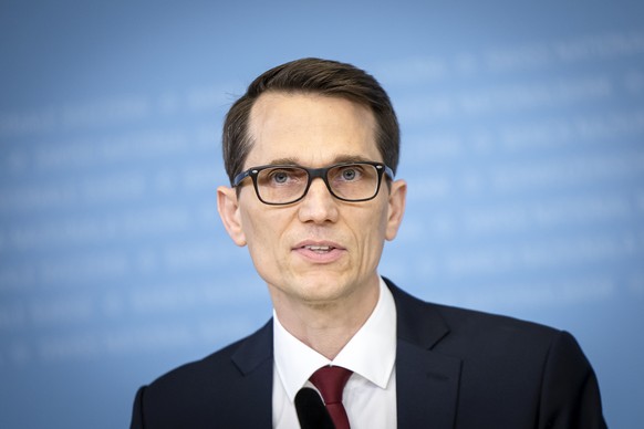 Swiss National Bank&#039;s (SNB) Vice Chairman of the Governing Board Martin Schlegel speaks during a media briefing at the Swiss National Bank in Zurich, Switzerland, on Thursday, June 20, 2024. (KEY ...