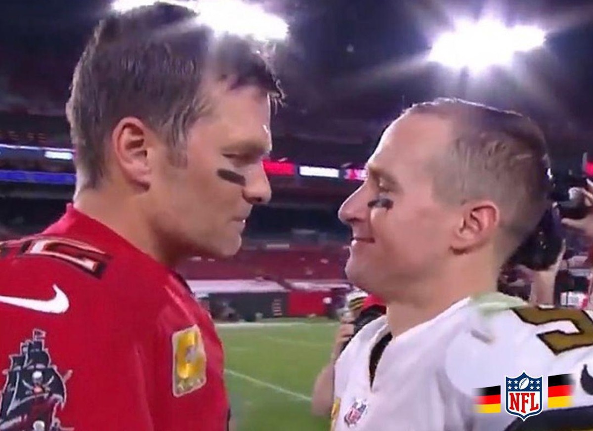 Das fiese Grinsen von Drew Brees nach dem Spiel.