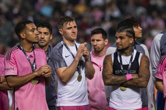 Inter Miami&#039;s Lionel Messi, center back, looks on following the friendly football match between Hong Kong Team and US Inter Miami CF at the Hong Kong Stadium in Hong Kong, Sunday, Feb. 4, 2024. ( ...