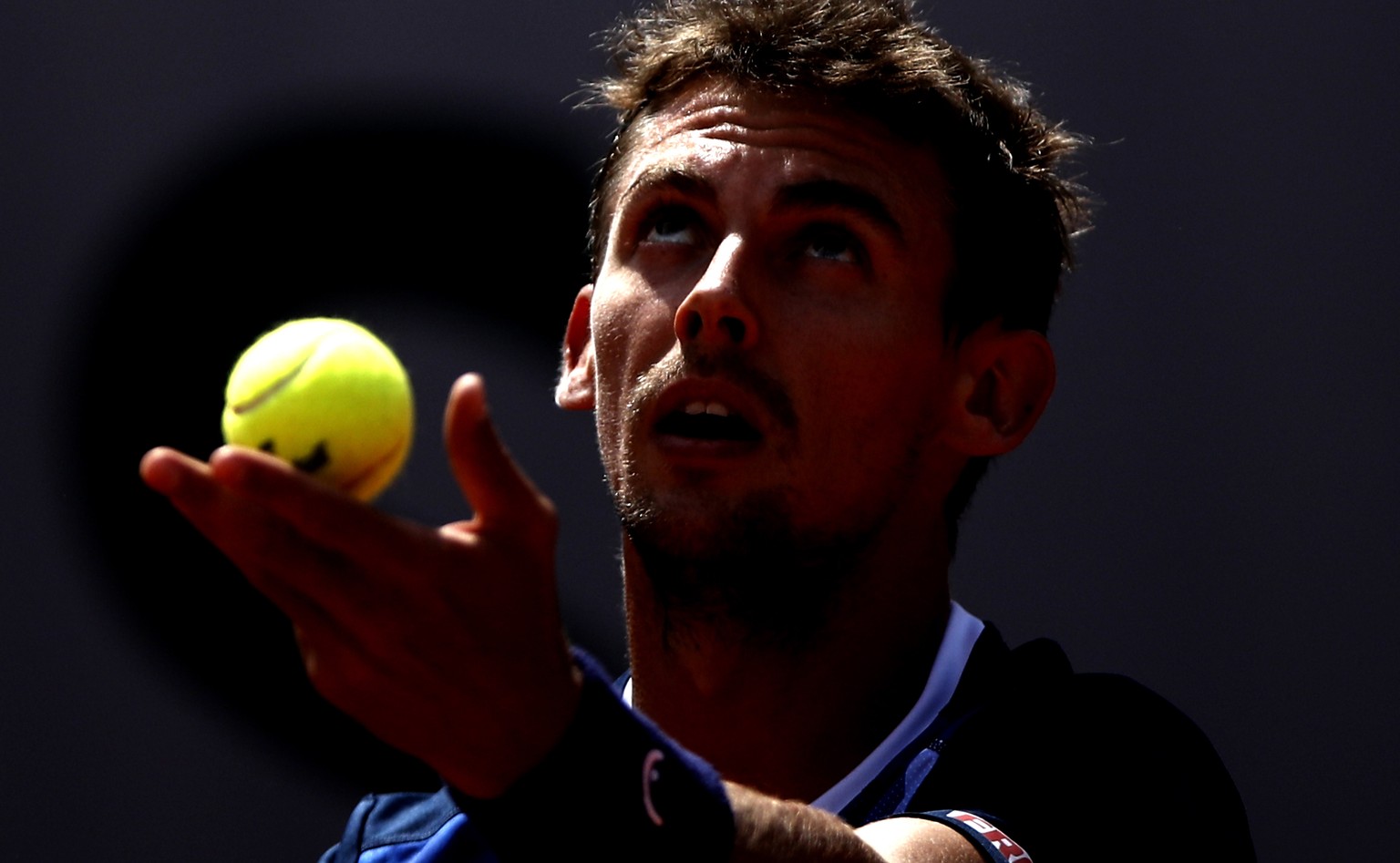 epaselect epa07605833 Henri Laaksonen of Switzerland plays Pedro Martinez Portero of Spain during their men’s first round match during the French Open tennis tournament at Roland Garros in Paris, Fran ...