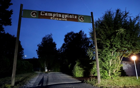 epa07673891 The entrance to the campsite in Luegde, Germany, 25 June 2019 (issued 26 June 2019). In the so-called &#039;abuse case of Luegde&#039; three men are accused of serious sexual abuse of chil ...