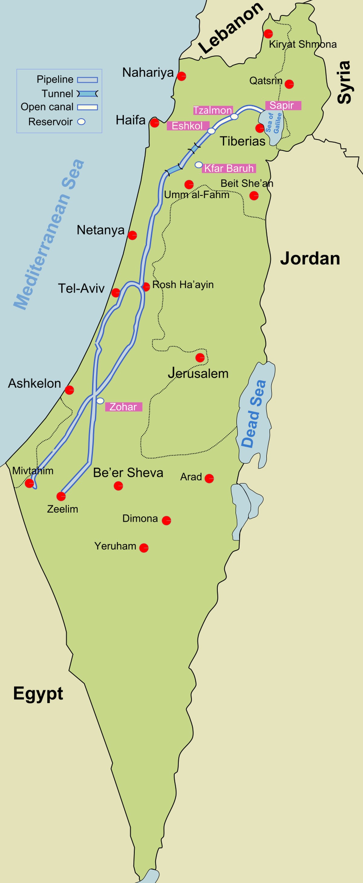 Verlauf des National Water Carrier in Israel.
https://commons.wikimedia.org/w/index.php?curid=24602835