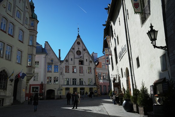 A man makes a selfie on the street in the Old Town in Tallinn, Estonia, Saturday, March 21, 2026. (AP Photo/Sergei Grits)
Estonia Daily Life