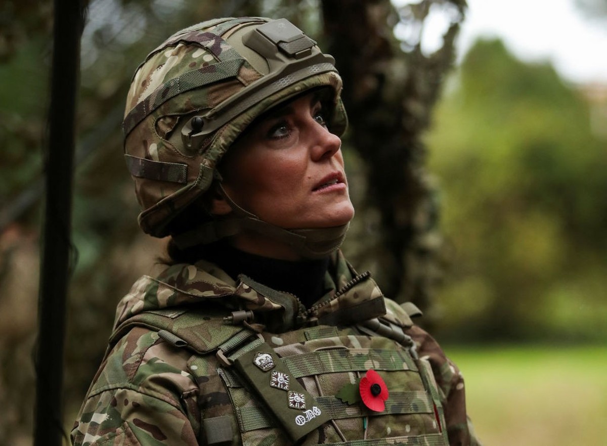 DEREHAM, ENGLAND - NOVEMBER 8: Catherine, Princess of Wales reacts as she visits The Queen's Dragoon Guards Regiment for the first time as their Colonel in Chief on November 8, 2023 in Dereham, E ...