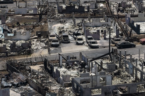 A general view shows the aftermath of a devastating wildfire in Lahaina, Hawaii, Tuesday, Aug. 22, 2023. Two weeks after the deadliest U.S. wildfire in more than a century swept through the Maui commu ...
