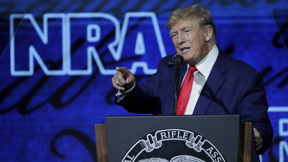 Former president Donald Trump speaks during the Leadership Forum at the National Rifle Association Annual Meeting at the George R. Brown Convention Center Friday, May 27, 2022, in Houston. (AP Photo/M ...